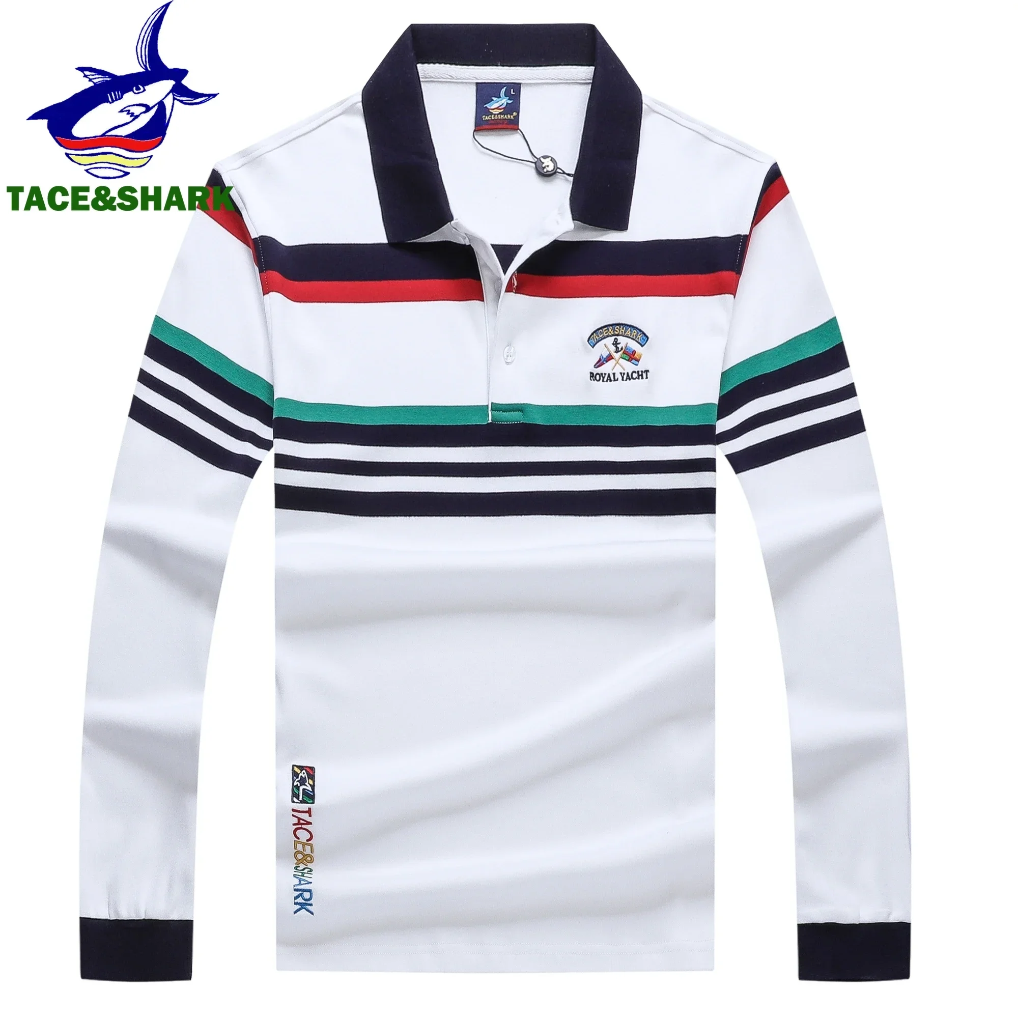 TACE&SHARK High Quality Men\'s Long Sleeve Striped Polo Shirt for Autumn Casualwear Breathable Casual Top