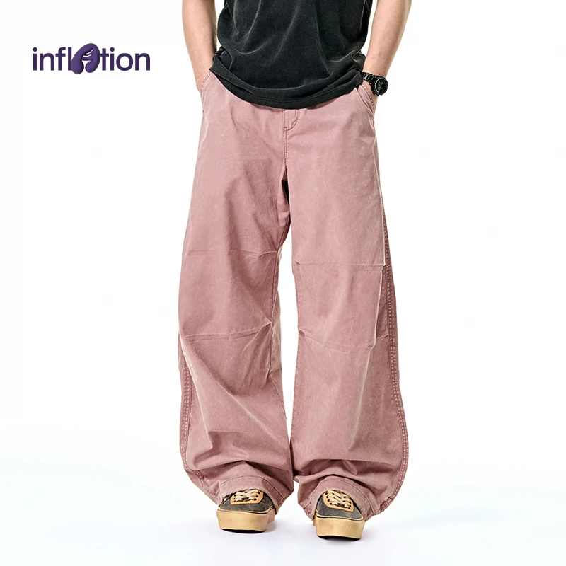 

INFLATION Men's Cargo Wide Leg Pants Vintage Washed American Streetwear Casual Trousers Trendy Oversized pant