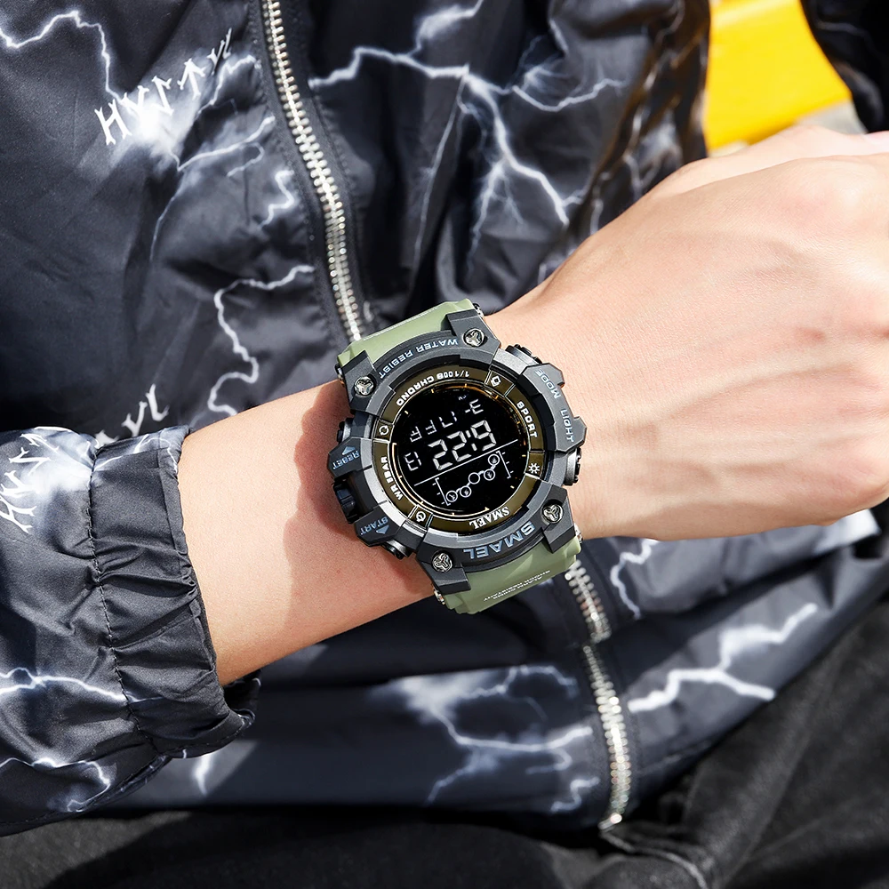 Relojes deportivos digitales para hombre, reloj de pulsera táctico resistente al agua negro para hombre, cronómetro Led de moda con esfera grande