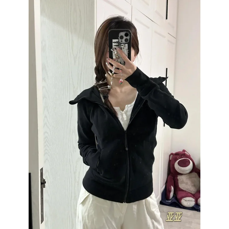 Slim Fit Scuba Sweater Sporty Casual Fleece Lined Waist Cinching Warmth Full Zipper Hooded Jacket for Women Youth Casual Style