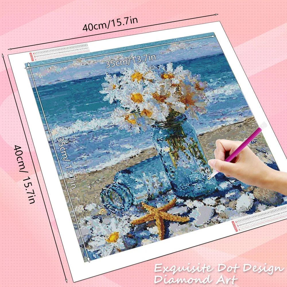 HUACAN Diamond Painting Daisy Flower Diamond Mosaic Art Kits Seaside Beach Handmade Home Wall Art Decoration view 2