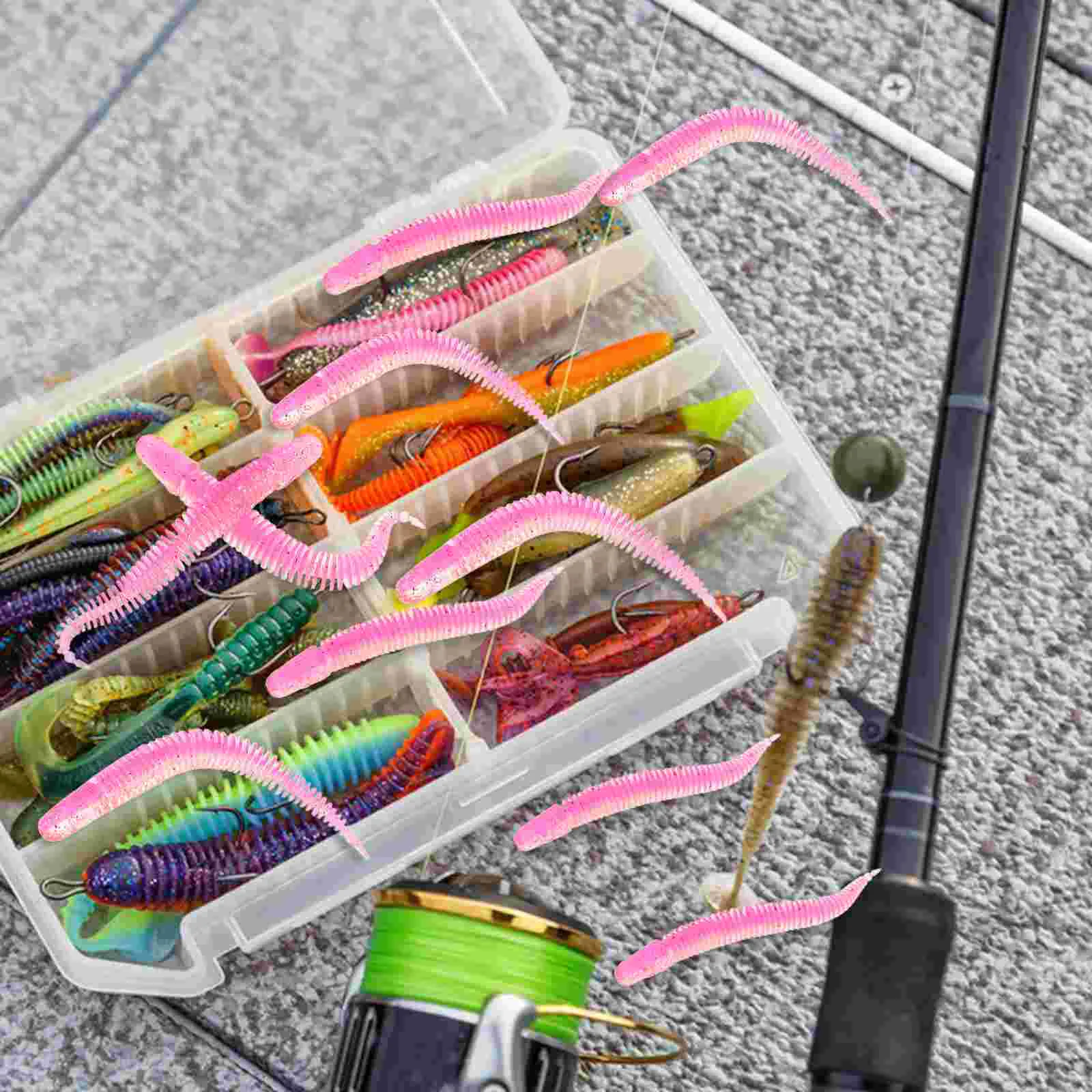 30 Pcs Fishing Lure Soft Bait Worm Worms Lures Fake Mandarin Bites Saltwater Pink Bass Kit