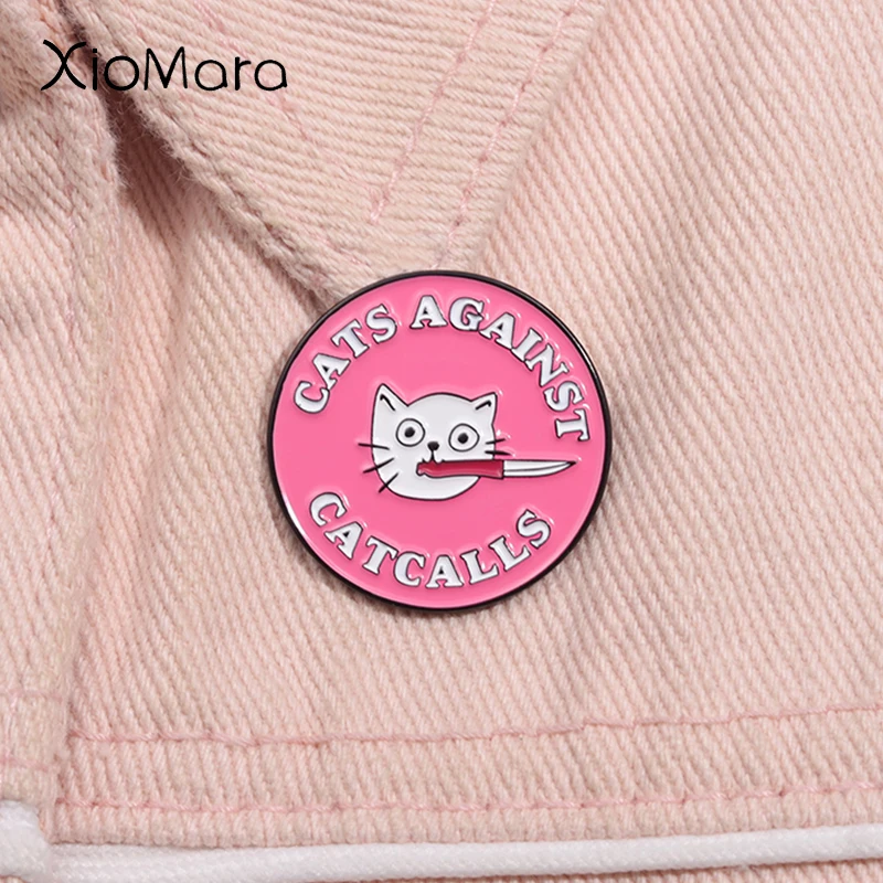 Cats Against Catcalls Enamel Pin Cartoon Round Feminism Custom Brooch Lapel Badge Funny Party Jewelry Gifts For Women Friends