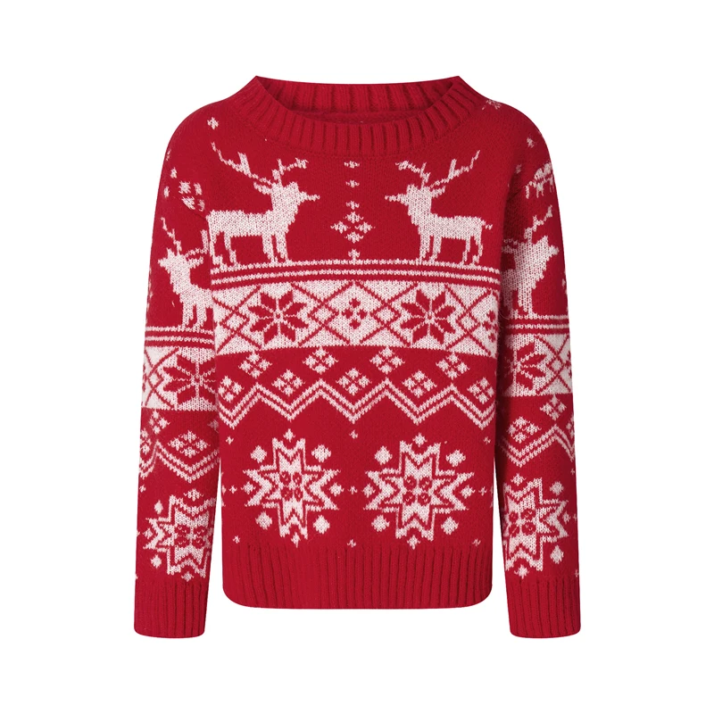 Family Matching Christmas Sweater Reindeer Snowflakes Print Ugly Sweater Long Sleeve Pullover Top Winter Clothes