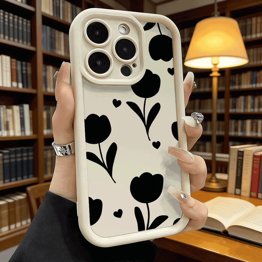 Schwarzes Tulpenblumenmuster Luxus Anti-Rutsch TPU Handyhülle für Xiaomi Redmi Note 15 14 13 12 11 10 9 Pro Vollschutz-Cover – Detail 1