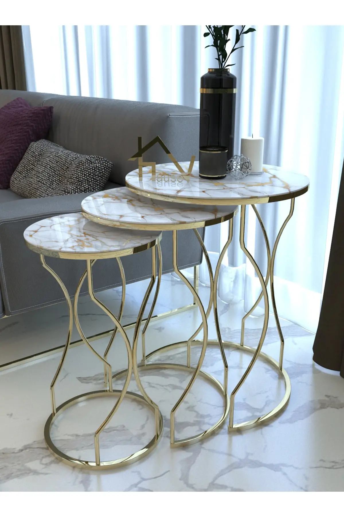 End Table Coffee Table Set Dream Model Gold Metal Nesting Table Unbreakable Tempered Glass Scandinavian Style 1. Quality