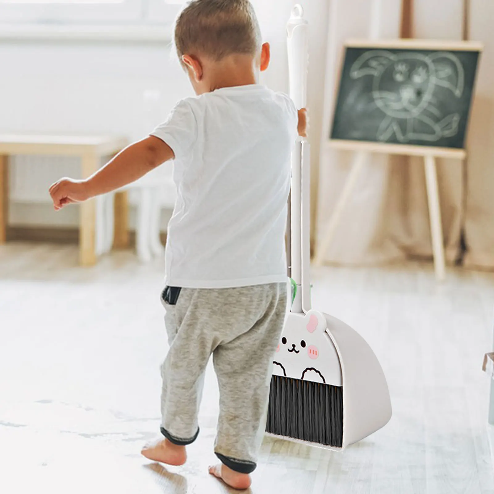 Household Mini Kids Broom and Dustpan Set Creative Pretend Play Toy Housekeeping Play Set Toddlers Cleaning Toys Set for Boys