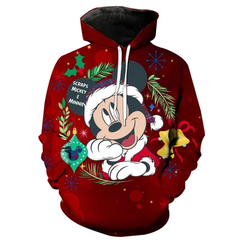 2026 Disney Navidad Mickey Mouse Minnie 3D mujeres Sudadera con capucha vestido moda sudadera vestido impreso Sudadera con capucha hombres mujeres