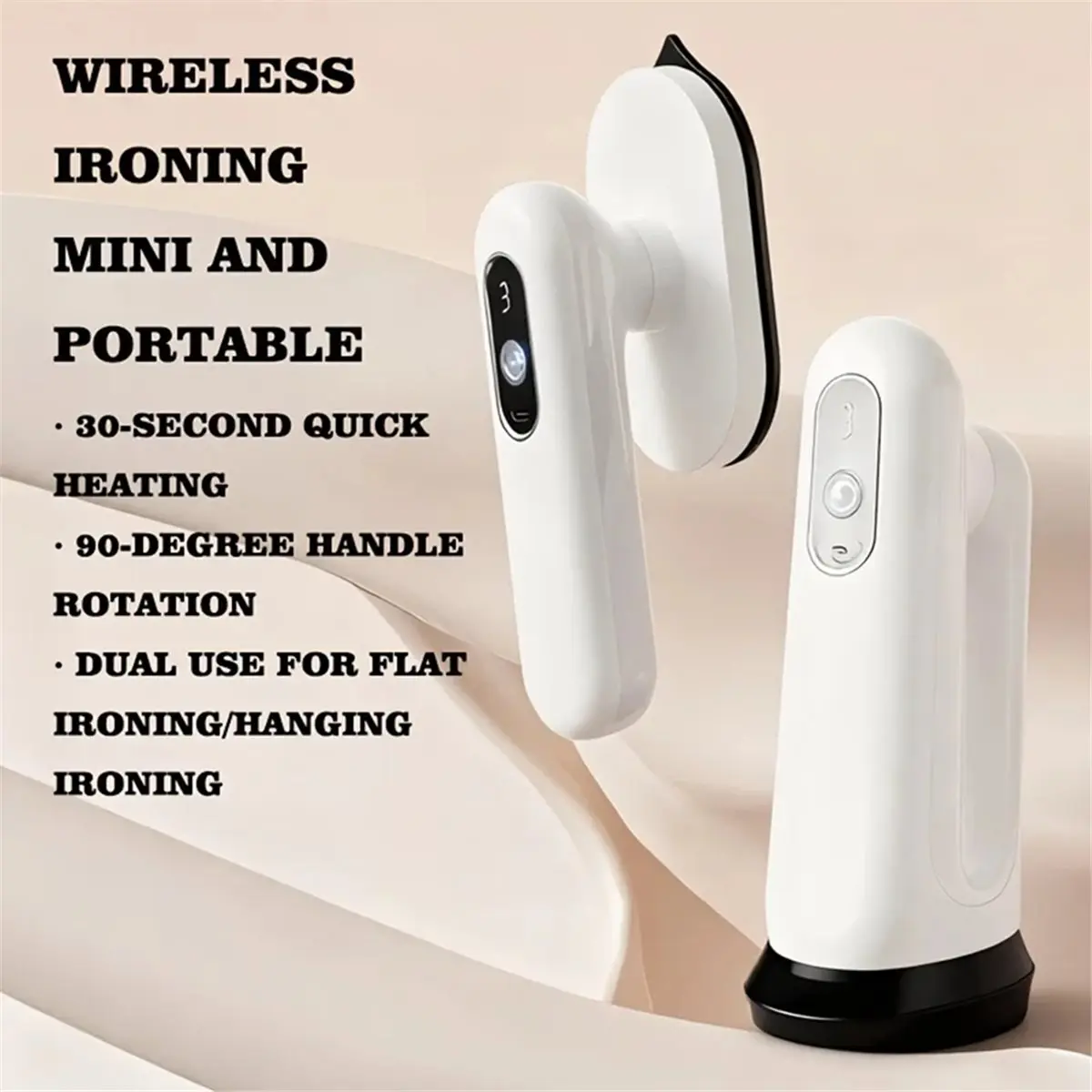 [A99U] Portable Cordless Steam Iron, Foldable Electric Mini Travel Steamer with Digital Display