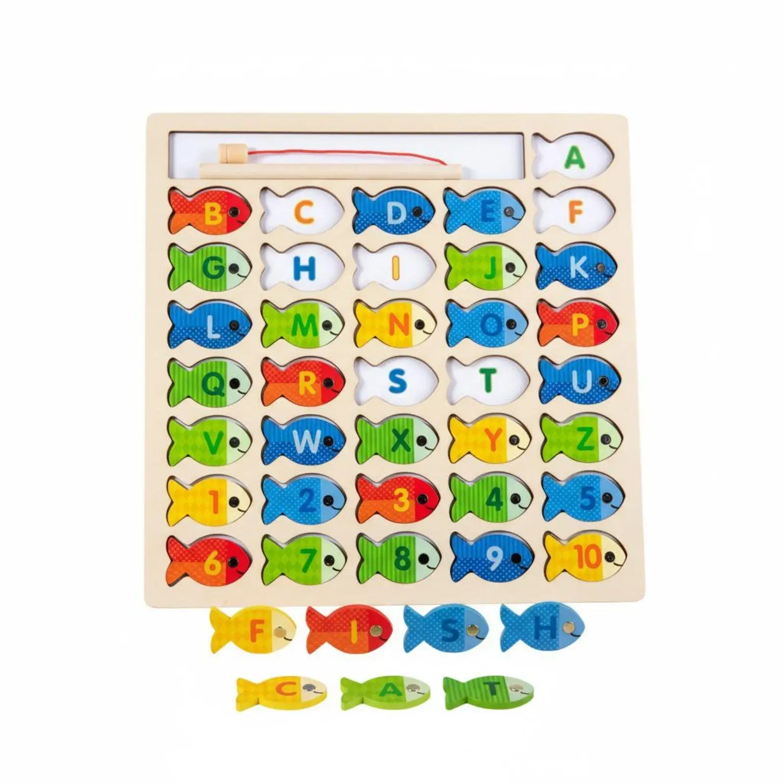 Educational Wooden Fishing Game for Children Alphabet Number Learning Board Toy with Rod Fine Motor Skills