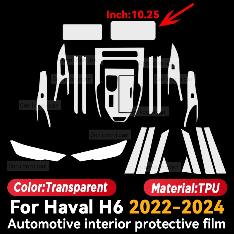 Voor Haval H6 2022-2024 Auto Interieur Middenconsole Transparante TPU Beschermende Film Anti-Kras Reparatie Film Accessoires Refit