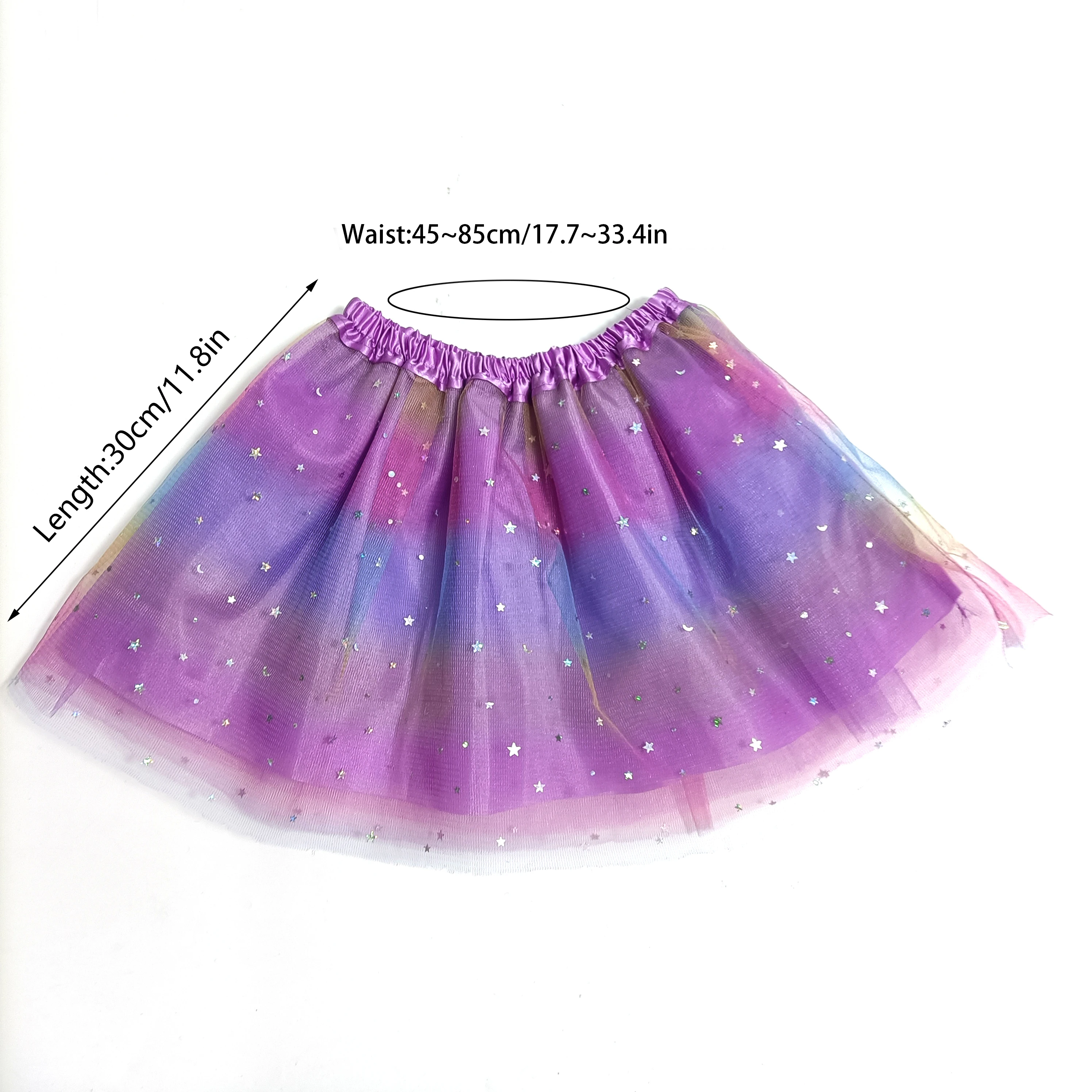 Candy Colored Mesh TUTUTU Dress Skirt with a Small Short Skirt Featuring Sparkling Stars and Moon Patches