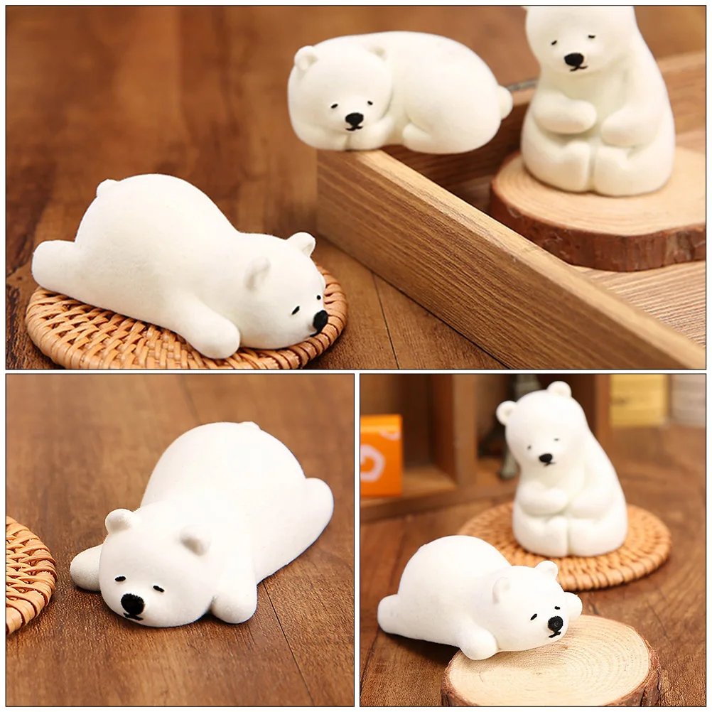 

3pcs Polar Bear Ornaments Imitated Animal Models Decorative Figurines Desktop Home Office Car Cabinet Decoration for Family