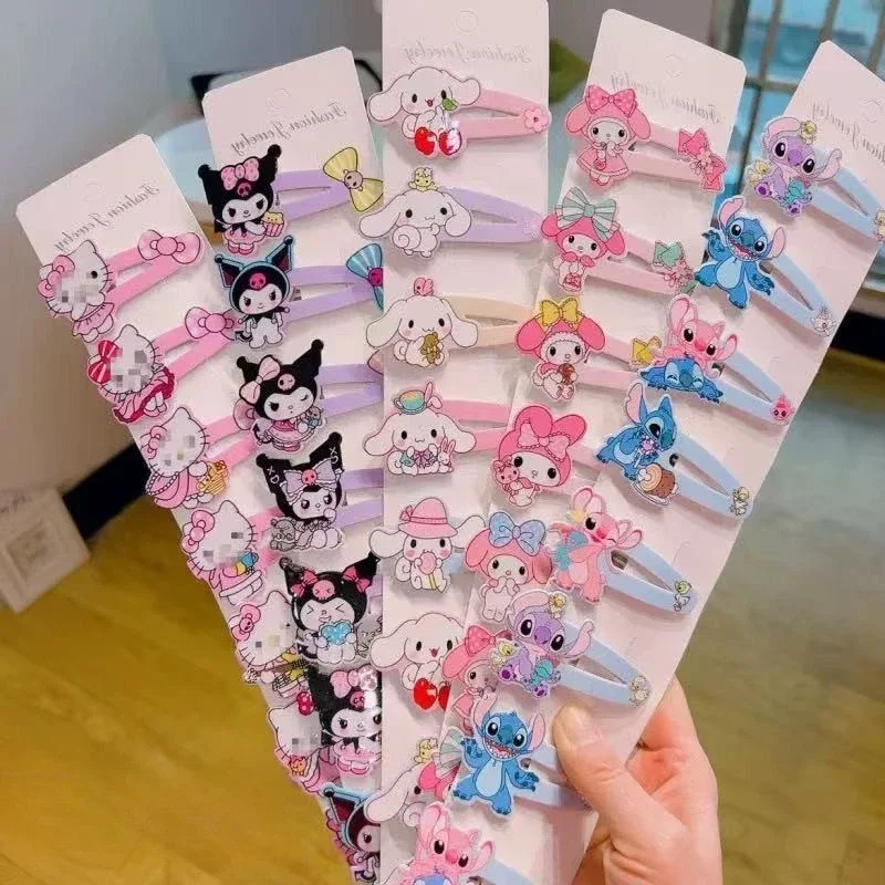 

Sanrio Acrylic Folding Clip Cartoon Big BB Clip Stitch Kuromi Hair Clip Broken Hair Side Clip Headpiece Hair Accessories