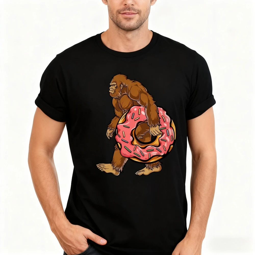 Bigfoot Donut Shirt Yeti Sasquatch Gifts Tshirt Food Lover Shirts Scary Monster Print Tee Funny Monsters Clothing Mens Cotton T