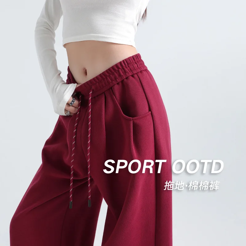 

American style sweatpants for women, loose and slimming, versatile for spring and autumn, high waisted and wide leg pants, women