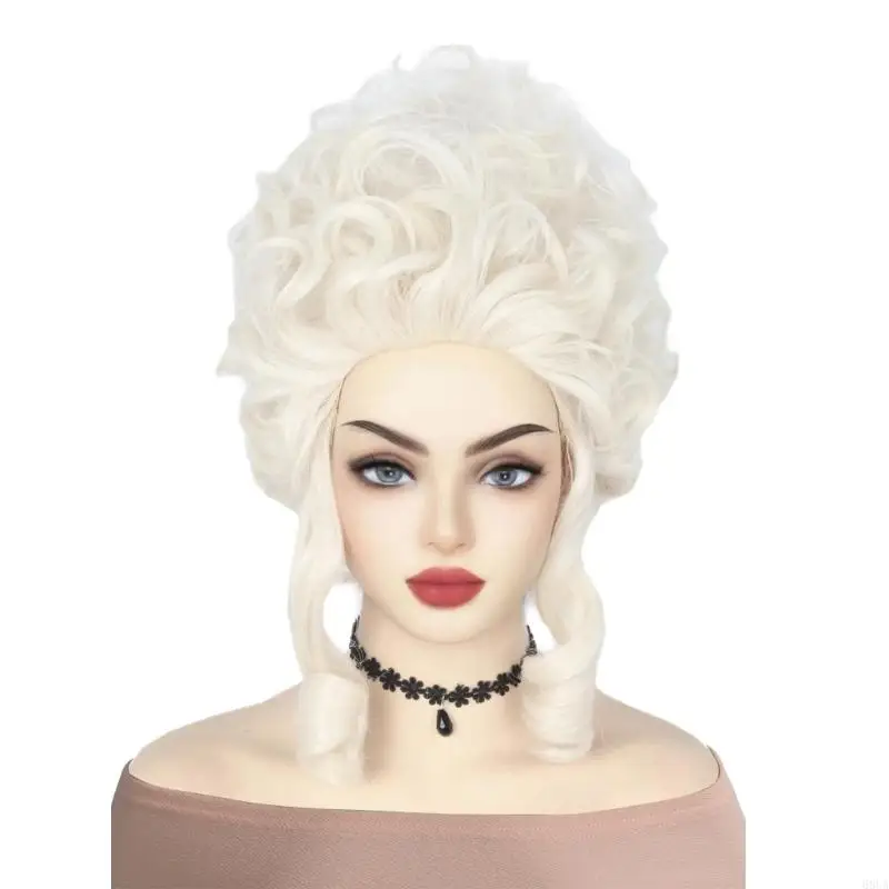 

68UA Blonde Beehived Short Curly Blonde Beehived Cosplay Halloween Costume