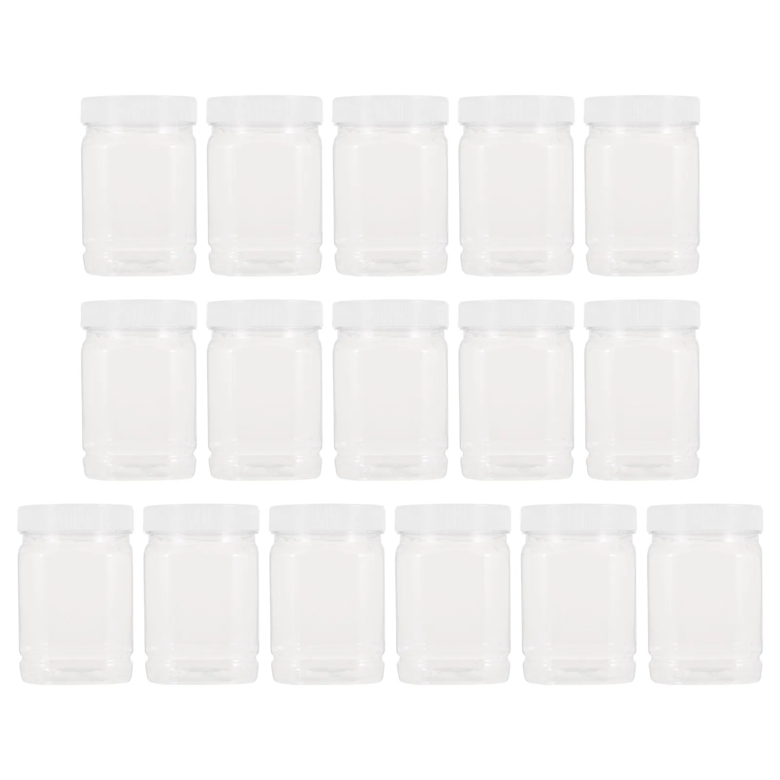 16 Frascos Transparentes de Plástico para Almacenamiento de Alimentos con Tapas, Botellas de Miel de 1000 ml, Recipientes de Cocina para Mermelada, Especias, Nueces, Granos y Frijoles