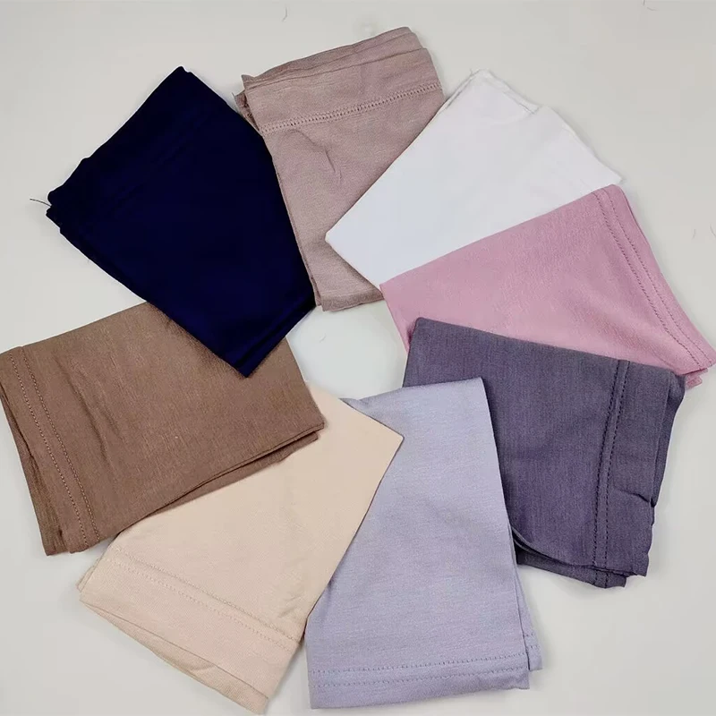 Viscose Hijab de cores combinando para mulheres, boné de Jersey liso, lenço muçulmano modal, xale macio, turbante rayon, 1 conjunto