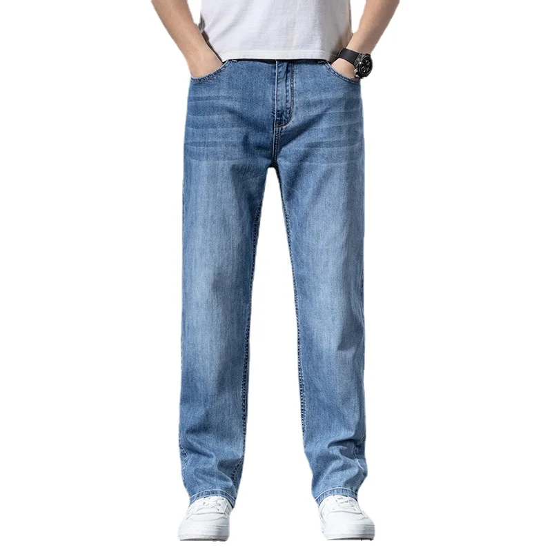 

2022 Straight Cotton Jeans Classic Style Business Stretch Jeans Business Fashion Regular Fit Denim Pants Cotton Trousers Male