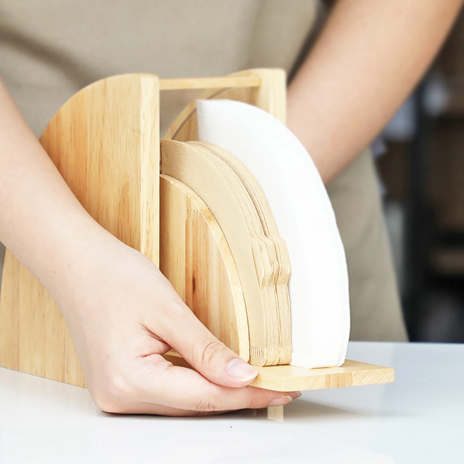 Wooden Acrylic Coffee Filter Paper Box Unbleached Holder Sectorial Dripper Papers Office Machine Storage Dustproof