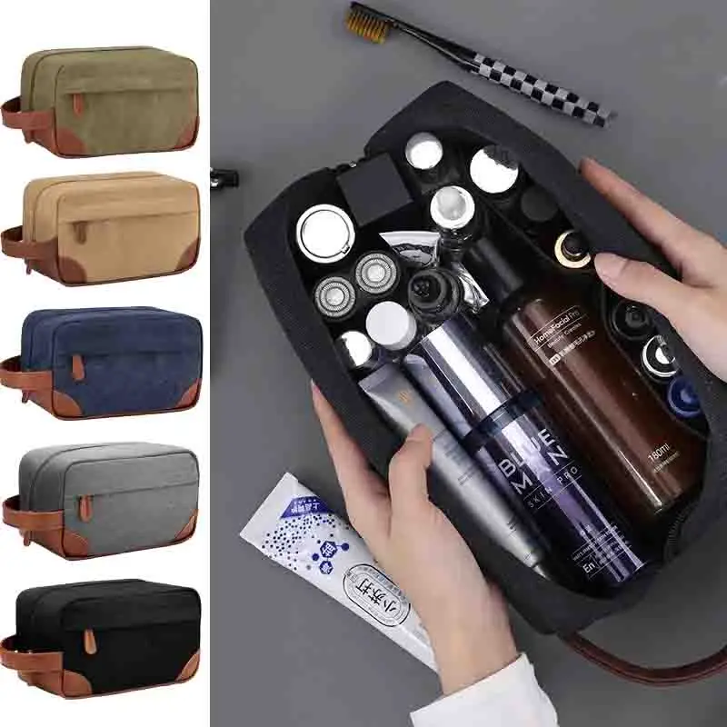 

Men's Travel Multi Functional Canvas Toiletry Bag Large Capacity Business Travel Portable Handbag Needs Bag Makeup Storage Bag