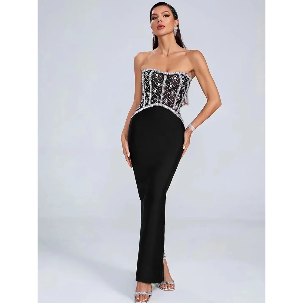 

2024 Chic Women's Clothes Luxury Sleeveless Strapless Long Skirt Red Carpet Ankle-Length Evening Party Gown