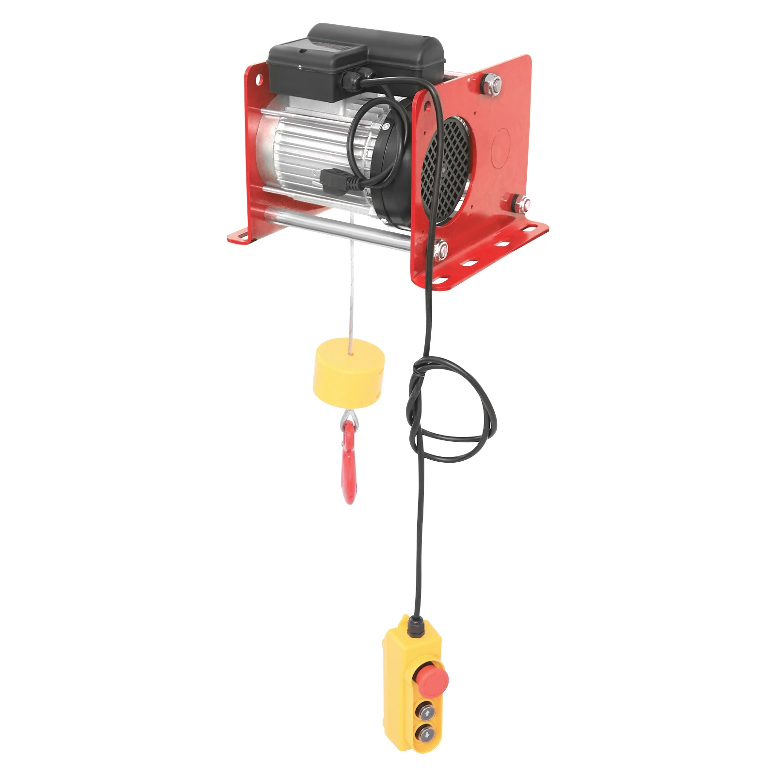 Red 110V/ 60Hz 400kg/ 881lbs Electric Hoist Winch with Wired Control, 881LBS Electric Hoist with Long Steel Wire Rope