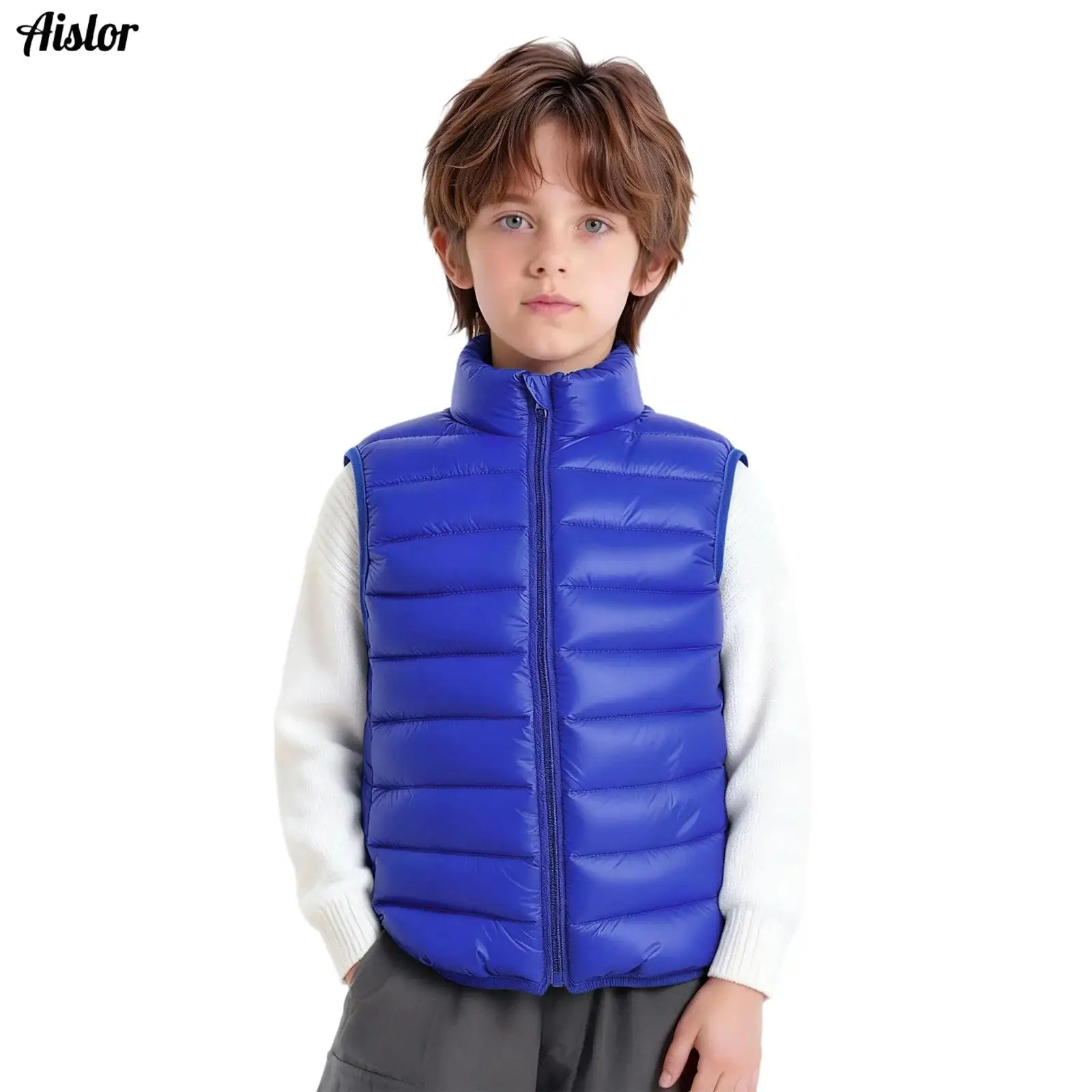 

Kids Girls Boys Warm Lightweight Padded Vest Coat Stand Collar Sleeveless Pockets Jacket Packable Outerwear Casual Clothing