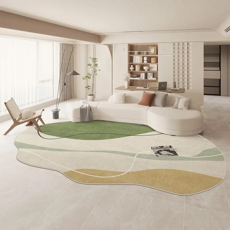 Large Area Green Rugs for Bedroom Nordic Living Room Decoration Shaped Carpet Irregular Plush Lounge Rug Home Thick Washable Mat