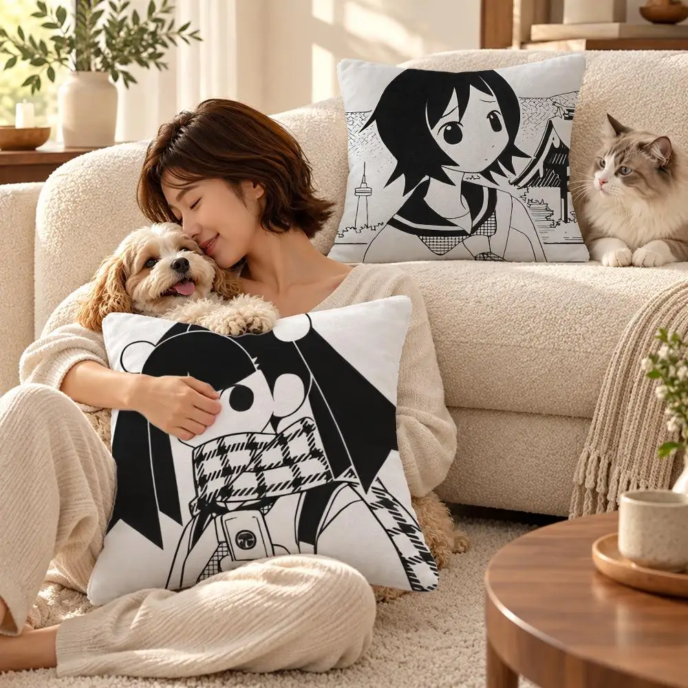 Anime Sayonara Zetsubou Sensei Cushion Cover Short Plush Cushion Cover Pillowcase Home Decor for Sofa Bedroom Holiday Gift