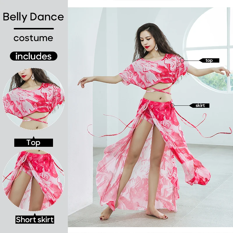 Belly Dance Practice Clothes Top and Skirt Wearing Outfit 2 Pieces Set For Adult Women Stage Performance Personal Worksuit