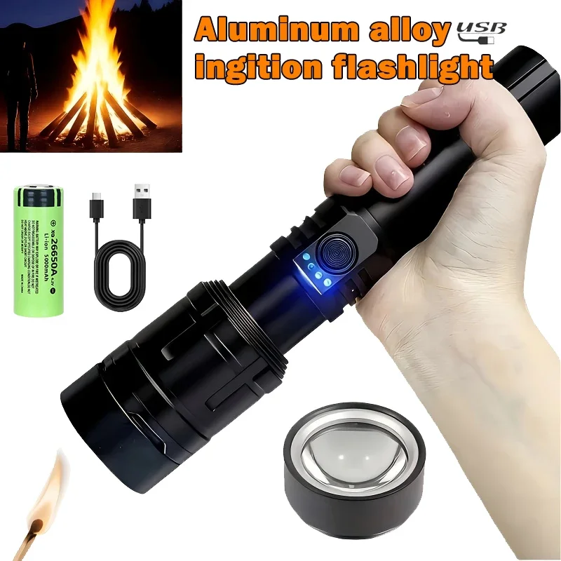 Ultra Powerful Flashlight Concentrating Ignition Flashlight Waterproof Military Tactical Lamp Outdoor Camping Adventure Torch