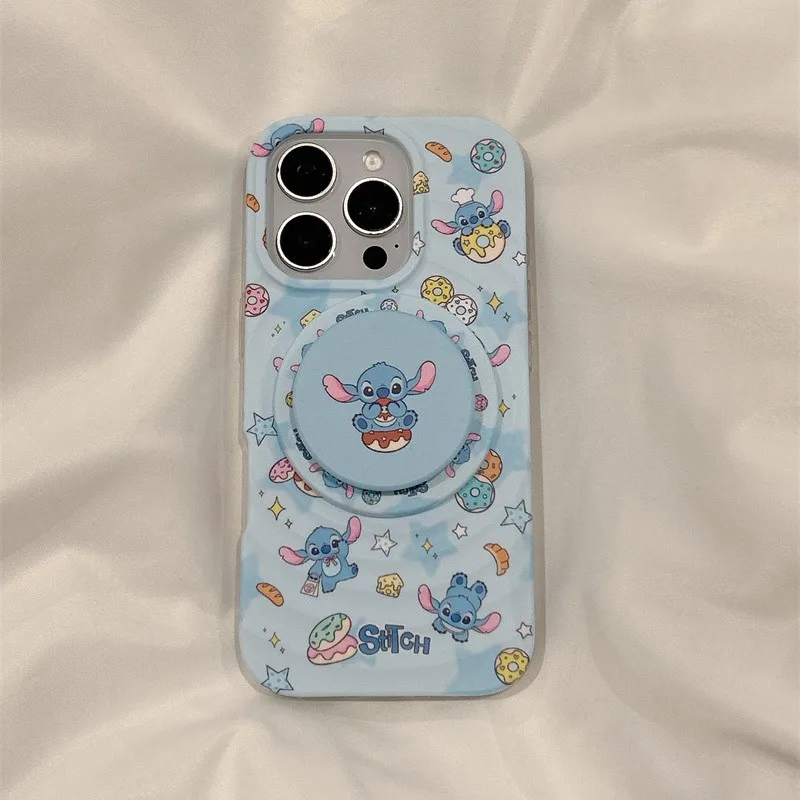 

Miniso Stitch Iphone 16 15 Pro Max 14 мультяшный чехол для мобильного телефона аниме периферийный магнитный держатель праздничные подарки для мальчиков и девочек