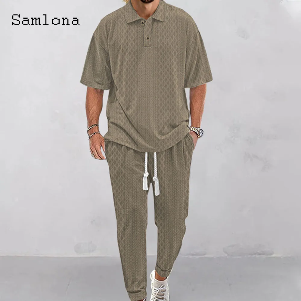 

Plus Size 3xl Mens Casual Two Piece Sets 2024 Short Sleeve Basic Tops and Solid Drawstring Pants Suit Male Beach Tracksuits Set