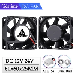 1 Pcs Gdstime DC 12V 24V 60x60x25mm Computer CPU Cooler 6025 Brushless Exhaust Cooling Fan 60MM Fan for Graphics Card Cooling