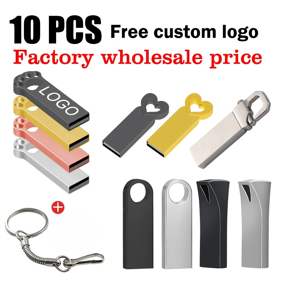 

10 шт. металлический флэш-накопитель 64 ГБ 128 ГБ с бесплатным логотипом USB флэш-накопитель 32 ГБ 8 ГБ 4 ГБ 2 ГБ 1 ГБ флэш-накопитель 512 МБ бесплатный логотип USB