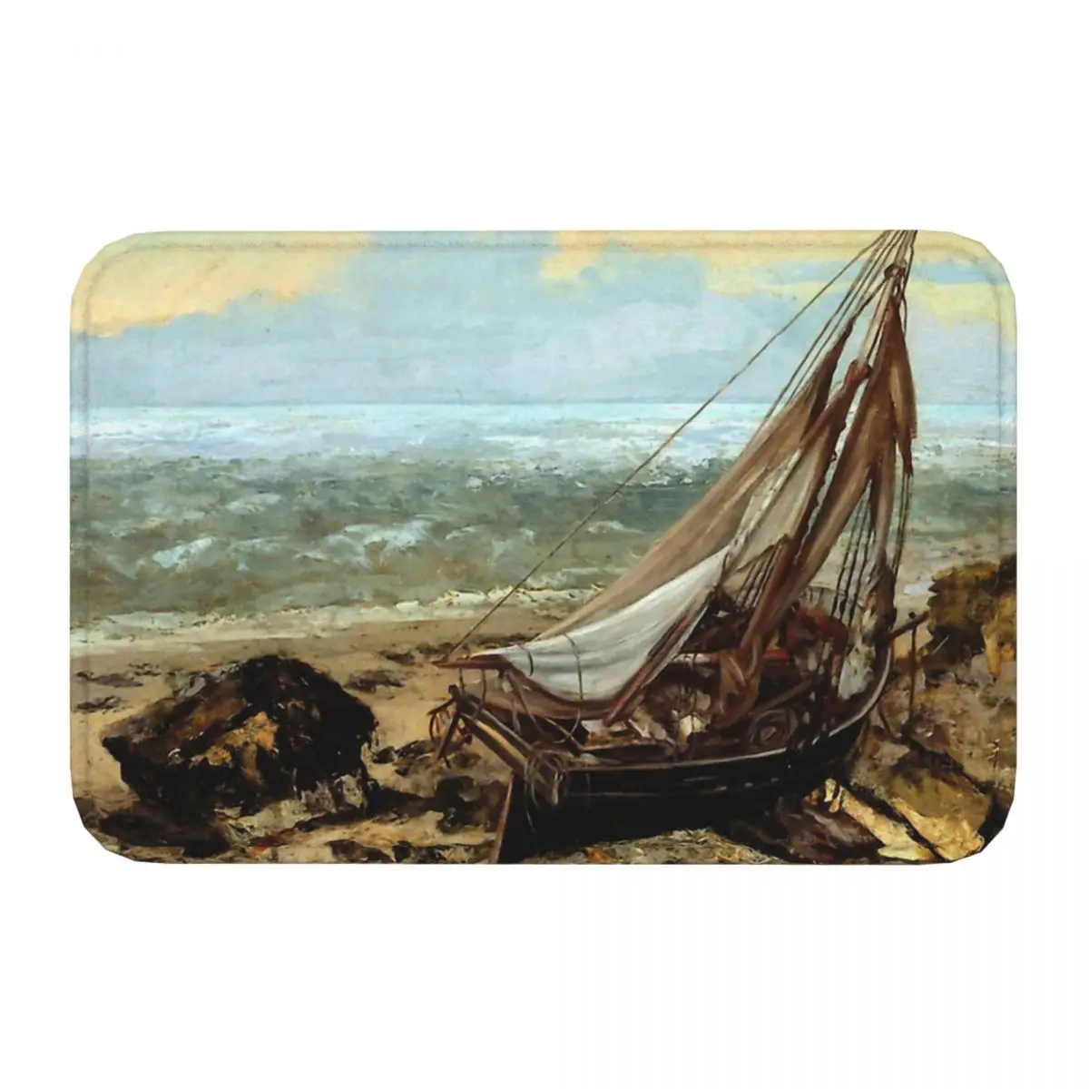 Gustave Courbet Bathroom Mat The Fishing Boat Doormat Flannel Carpet Outdoor Rug Home Decoration