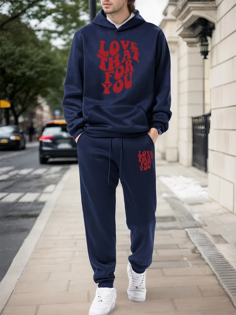 Spring Autumn Mens Tracksuit Casual Hooded Sweatshirts Sweatpants Outdoors Sports Jogging Man Clothes Single Piece Hoodies Pants view 2
