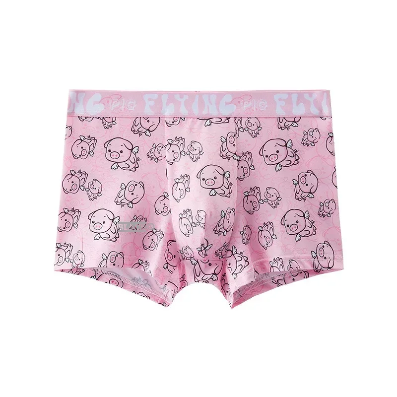 Mens Underwear Ice Silk Summer Ultra Thin Breathable Panties Pink Cute Cartoon Antibacterial Strong Male BoxerShorts Size L-4XL