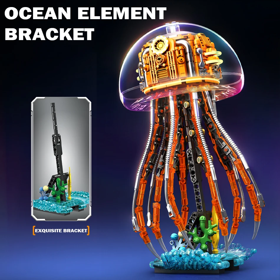 MOC Steampunk Ocean Animal Medusa meccanica Building Blocks Illuminazione Bionica Creature marine Assemblaggio Mattoni Giocattolo per regalo per bambini