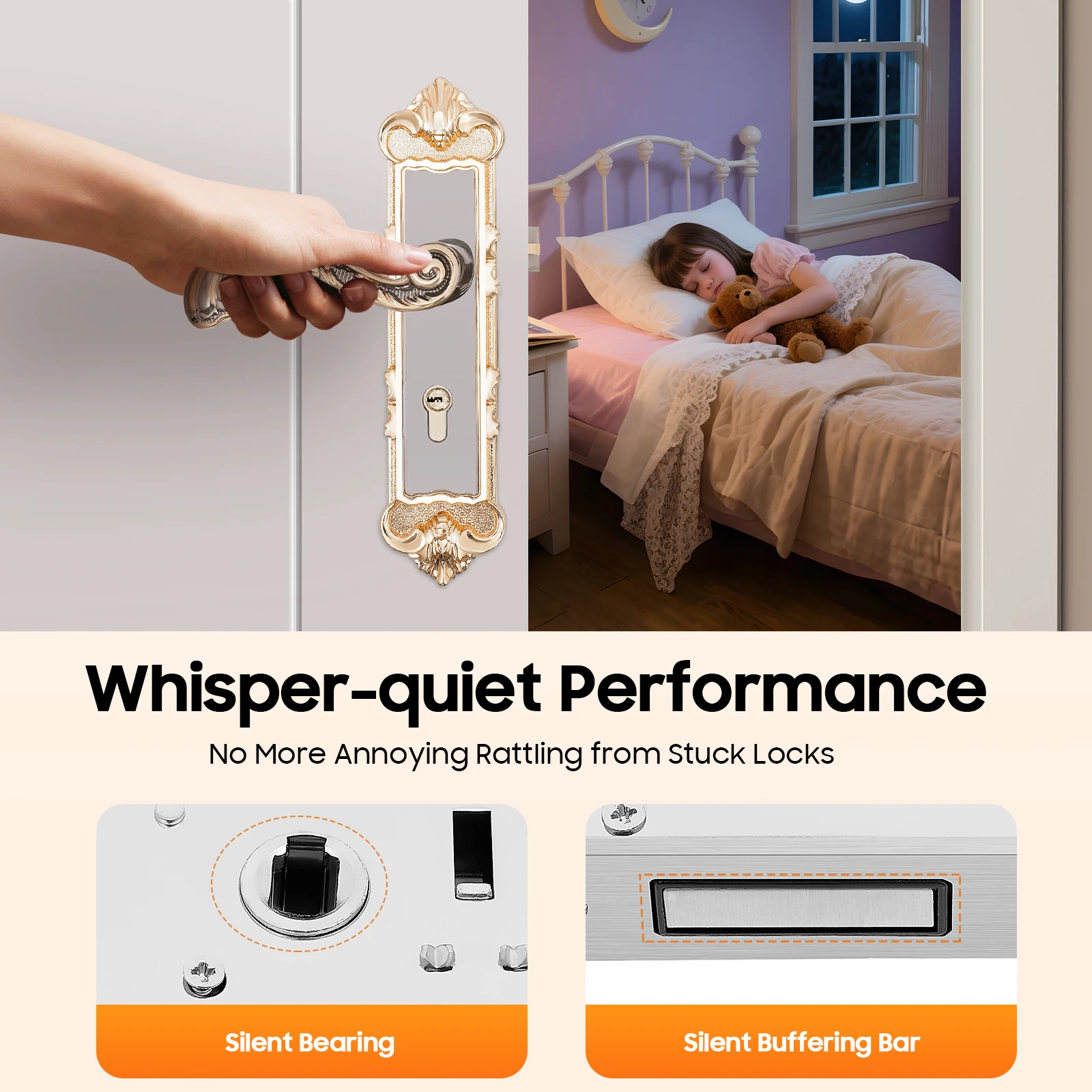 قفل بمقبض آمن من التيتانيوم باللون الأسود والذهبي مع ملحقات كاملة - 7 كخام نحاس نقي وعمود داخلي عالي القوة يناسب الخشب الصلب