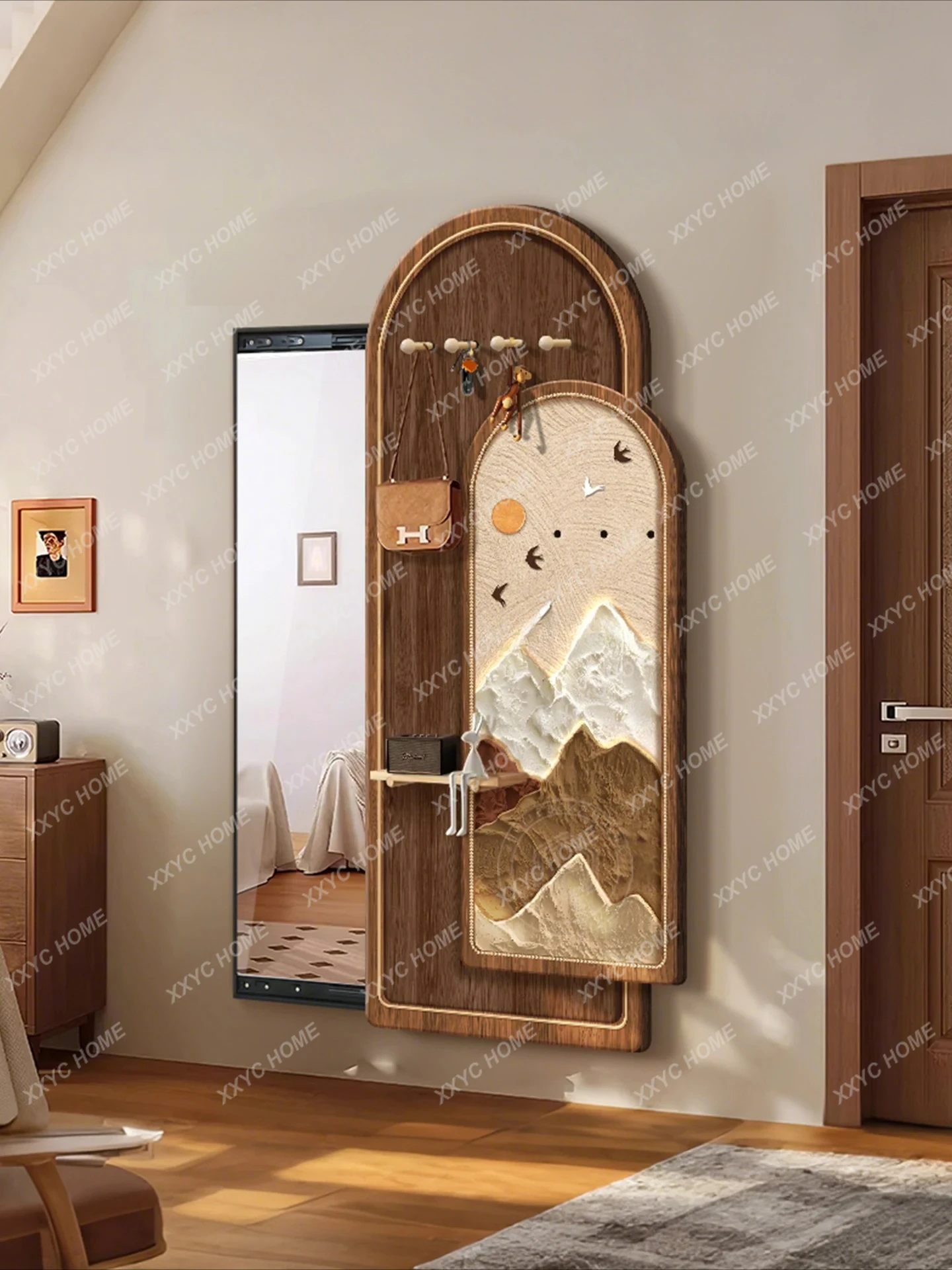 LMedieval wind cave board invisible wall hanging push-pull close blocking full body mirror