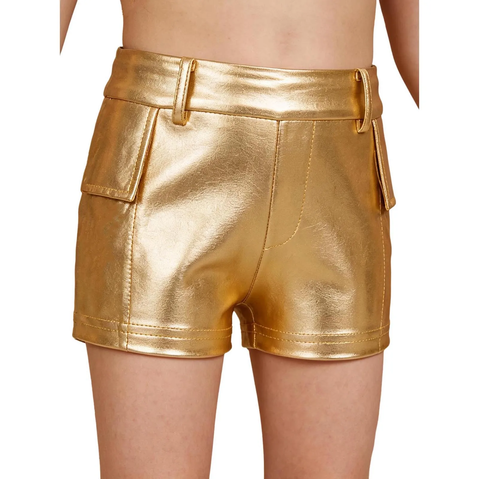 Kinder Modern Jazz Dance Bühnenauftritts-Hosen Mädchen Glänzende Irisierend Hologramm-Shorts PU-Leder Cargo-Kurzhosen – Detail 14