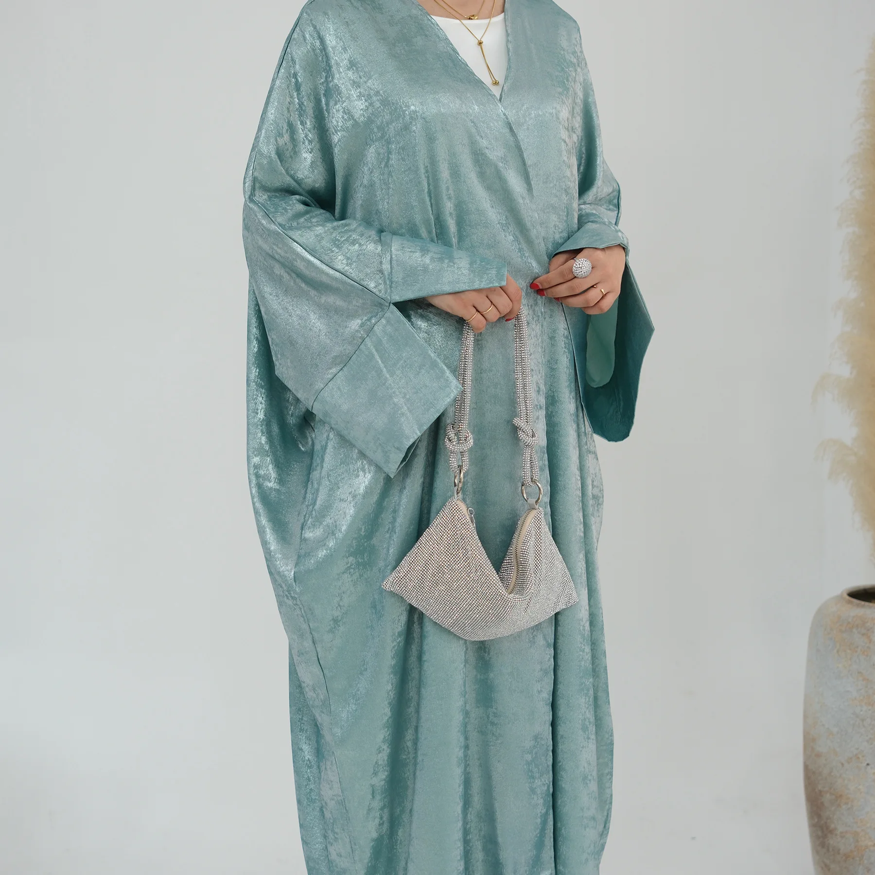 Muslimische Mode Strickjacke Abaya Shinny Polyester Modest Frauen Abaya Muslimischen Kleid Dubai Offene Abaya Mode Islamische Kleidung