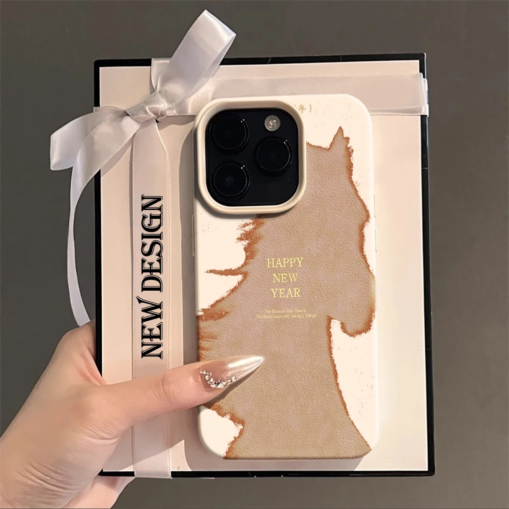 

Contemporary Lunar Horse Art Case For iPhone 17 Air 16 15 14 13 12 11 Pro Max Plus X Litchi Pattern Shockproof Cover