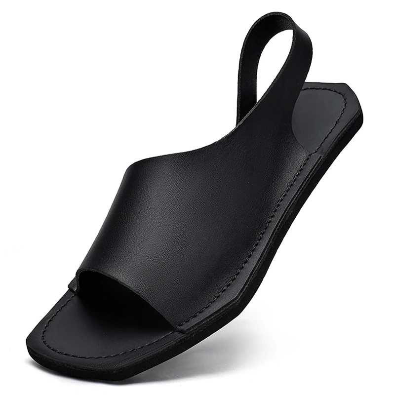 Men's Designer Leather Sandals - Casual Summer Beach Slides, Anti-Slip_voghion.com