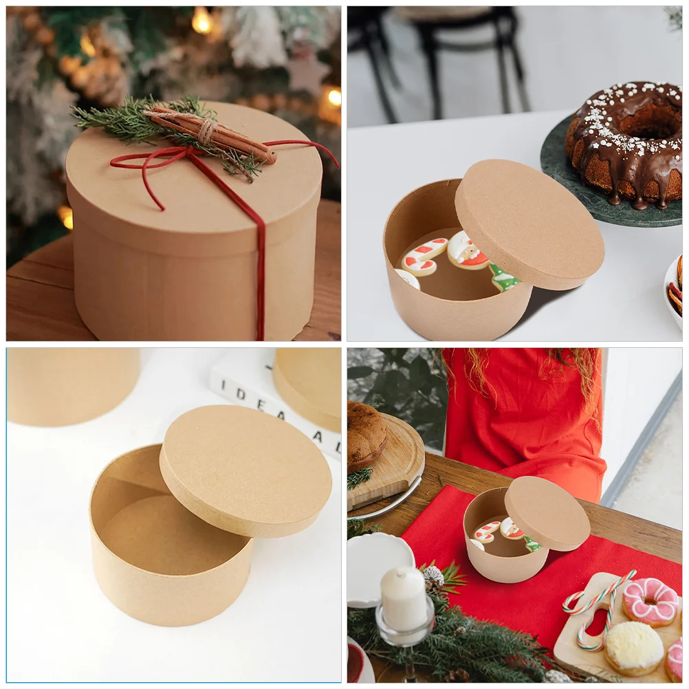 DIY pudełko z papieru pakowego babeczki pudełka do pakowania prezentów pojemniki deserowe z pokrywkami kwiatowy okrągły uchwyt na przekąski dla dzieci na prezenty