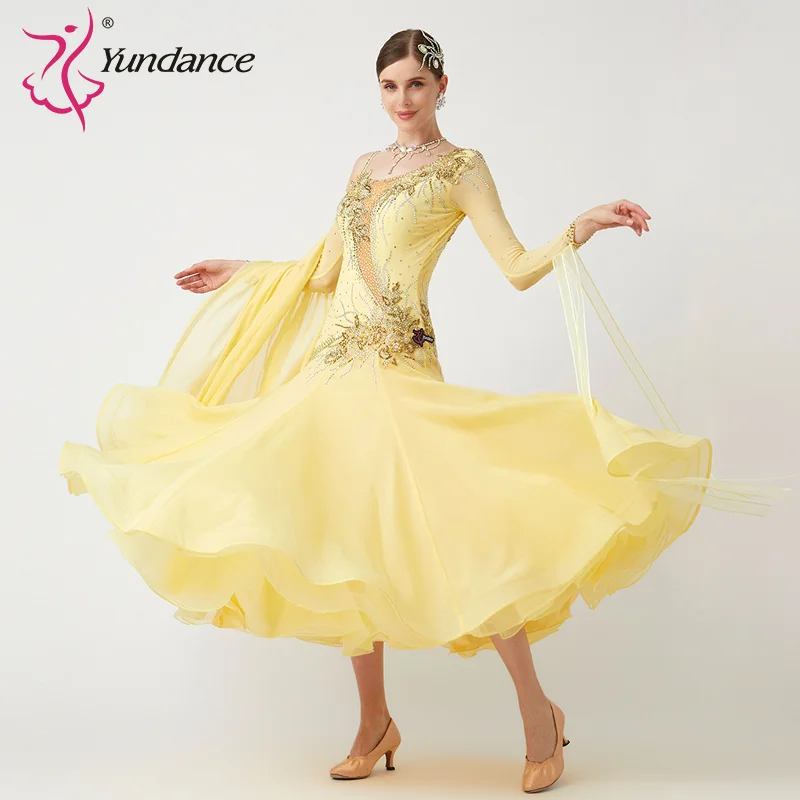 

B-23185 New Women Modern Dance Rhinestone Color Diversity Dress Ballroom National Standard Waltz Competition Performance