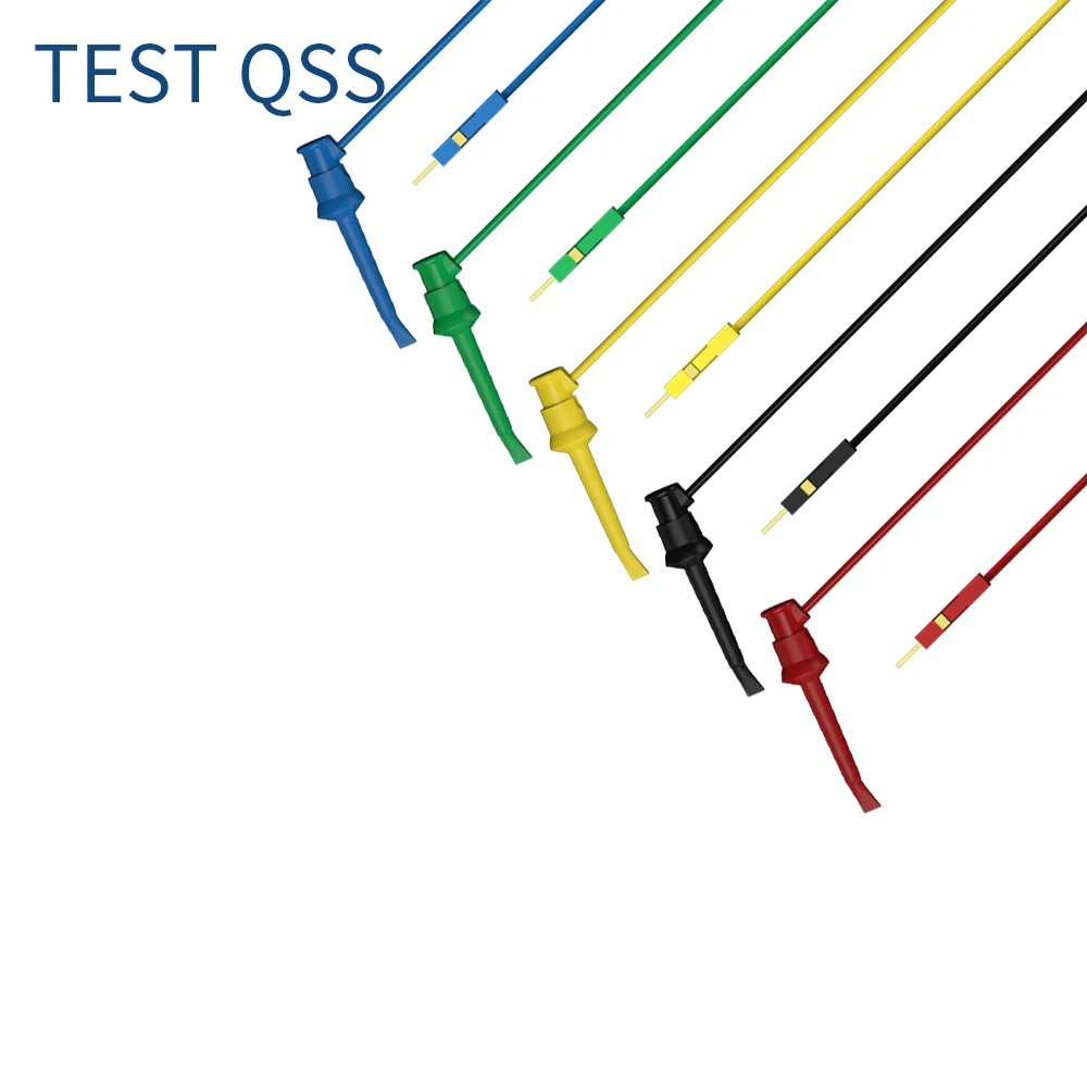

QSS 5PCS Breadboard Male Jumper Wires Soft Flexible Test Leads with Clips for Electrical Testing